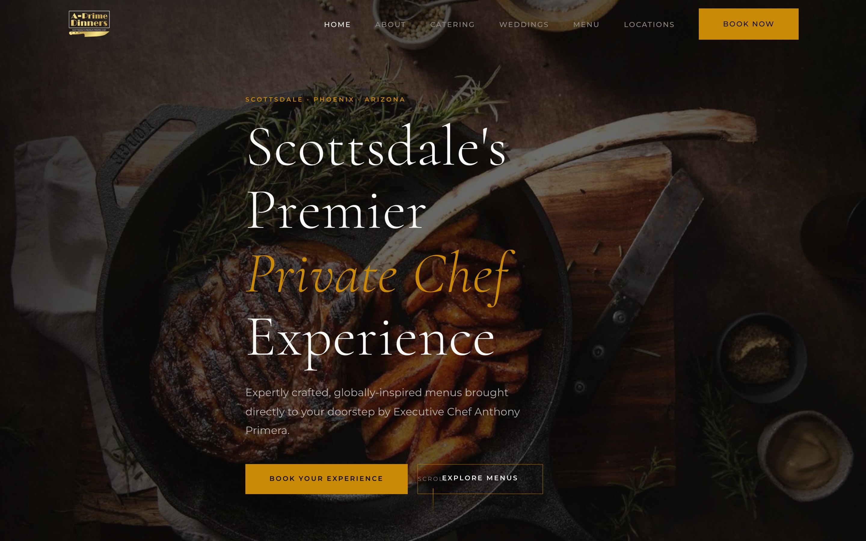 A Prime Dinners private chef website built by Strategic Digital Media